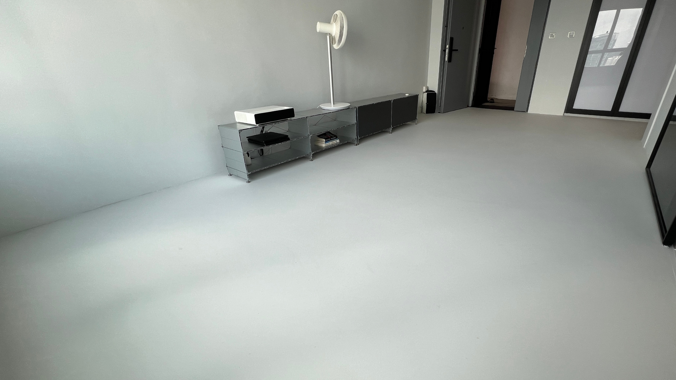 Modern living room with epoxy flooring